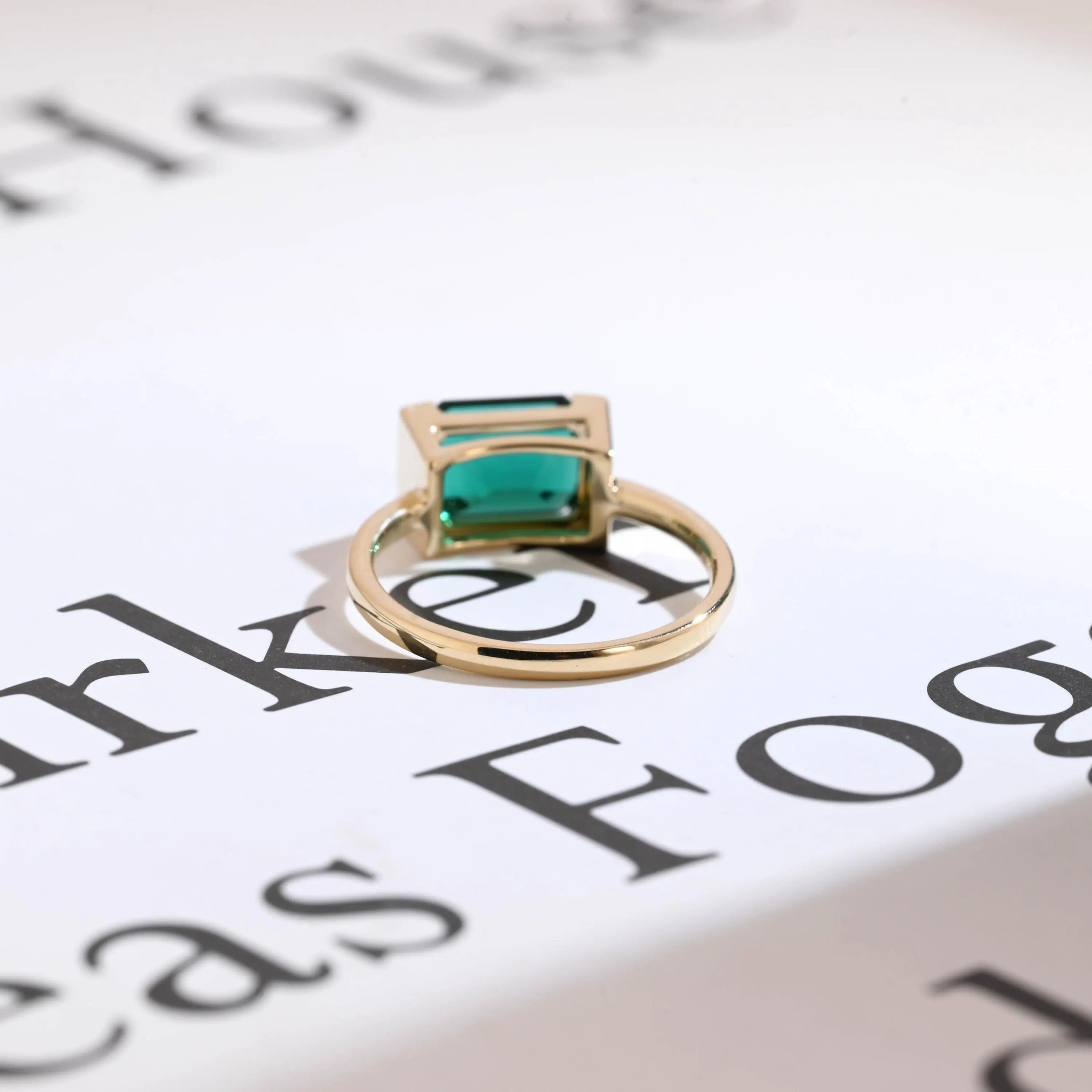 Solid Gold Lab Grown Emerald Engagement Ring, Anniversary Gift for Her
