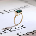 Solid Gold Lab Grown Emerald Engagement Ring, Anniversary Gift for Her