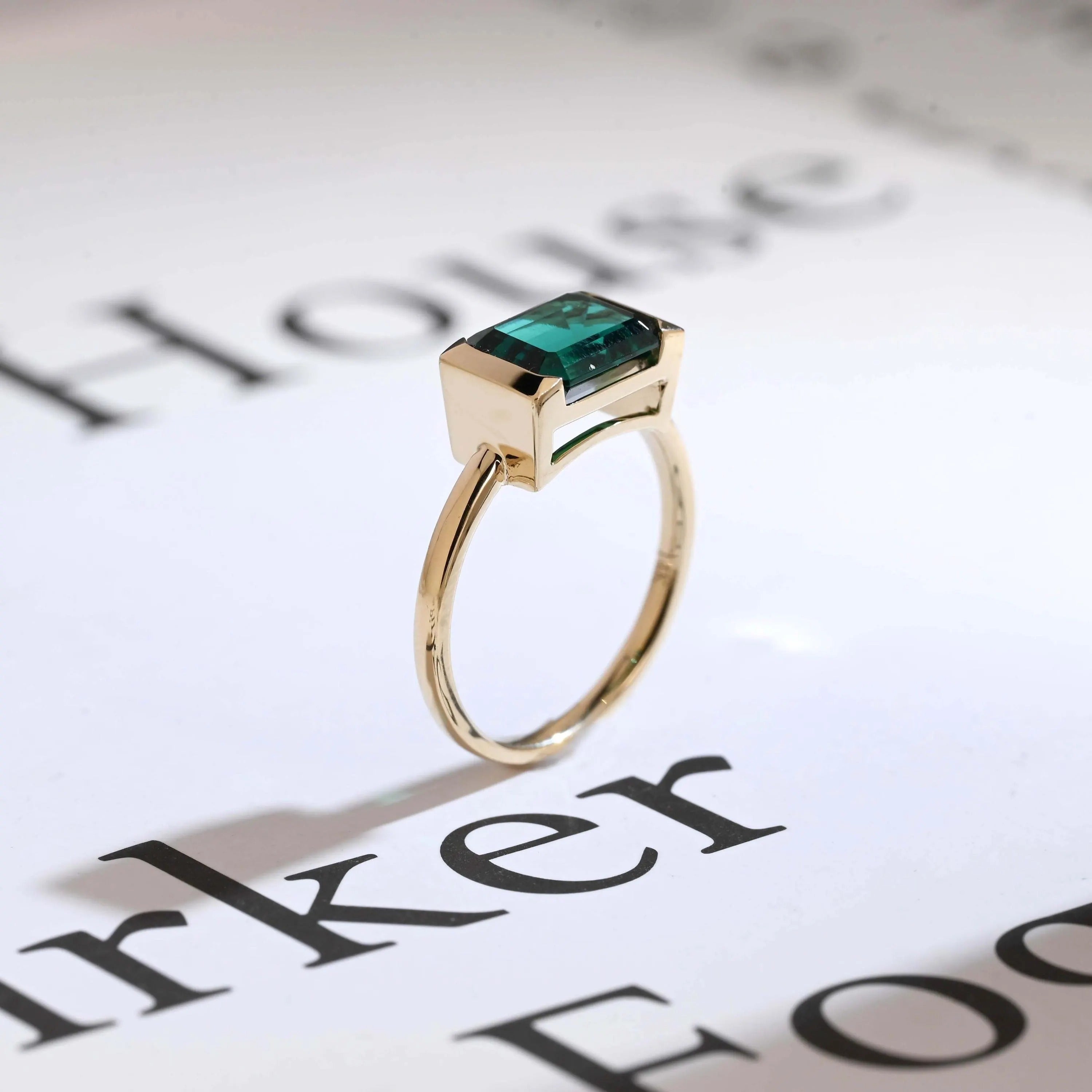 Solid Gold Lab Grown Emerald Engagement Ring, Anniversary Gift for Her