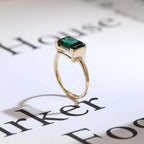 Solid Gold Lab Grown Emerald Engagement Ring, Anniversary Gift for Her