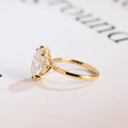 Solid Gold Oval Cut Moissanite Engagement Ring with Hidden Halo, Anniversary Gift for Her
