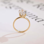 Solid Gold Oval Cut Moissanite Engagement Ring with Hidden Halo, Anniversary Gift for Her