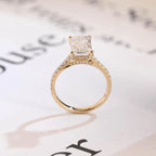 Solid Gold Emerald Cut Moissanite Engagement Ring, Anniversary Gift
