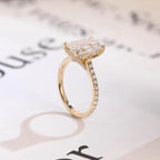 Solid Gold Emerald Cut Moissanite Engagement Ring, Anniversary Gift