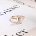 Solid Gold Emerald Cut Moissanite Engagement Ring, Anniversary Gift