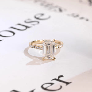 Solid Gold Emerald Cut Moissanite Engagement Ring, Anniversary Gift