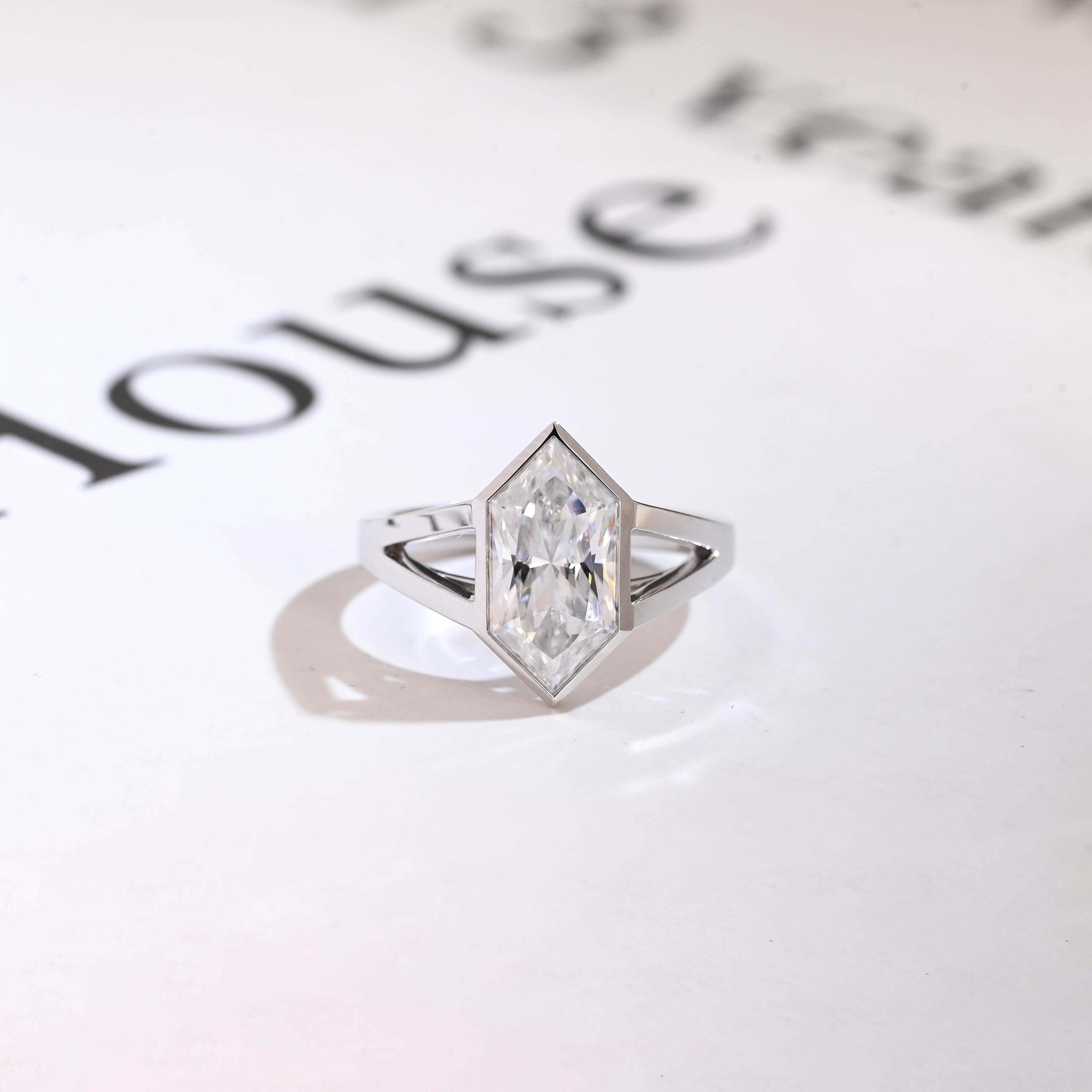Solid Gold Hexagon Cut Moissanite Engagement Ring, Promise Ring Main image