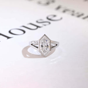 Solid Gold Hexagon Cut Moissanite Engagement Ring, Promise Ring