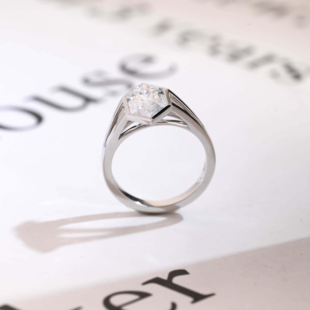 Solid Gold Hexagon Cut Moissanite Engagement Ring, Promise Ring