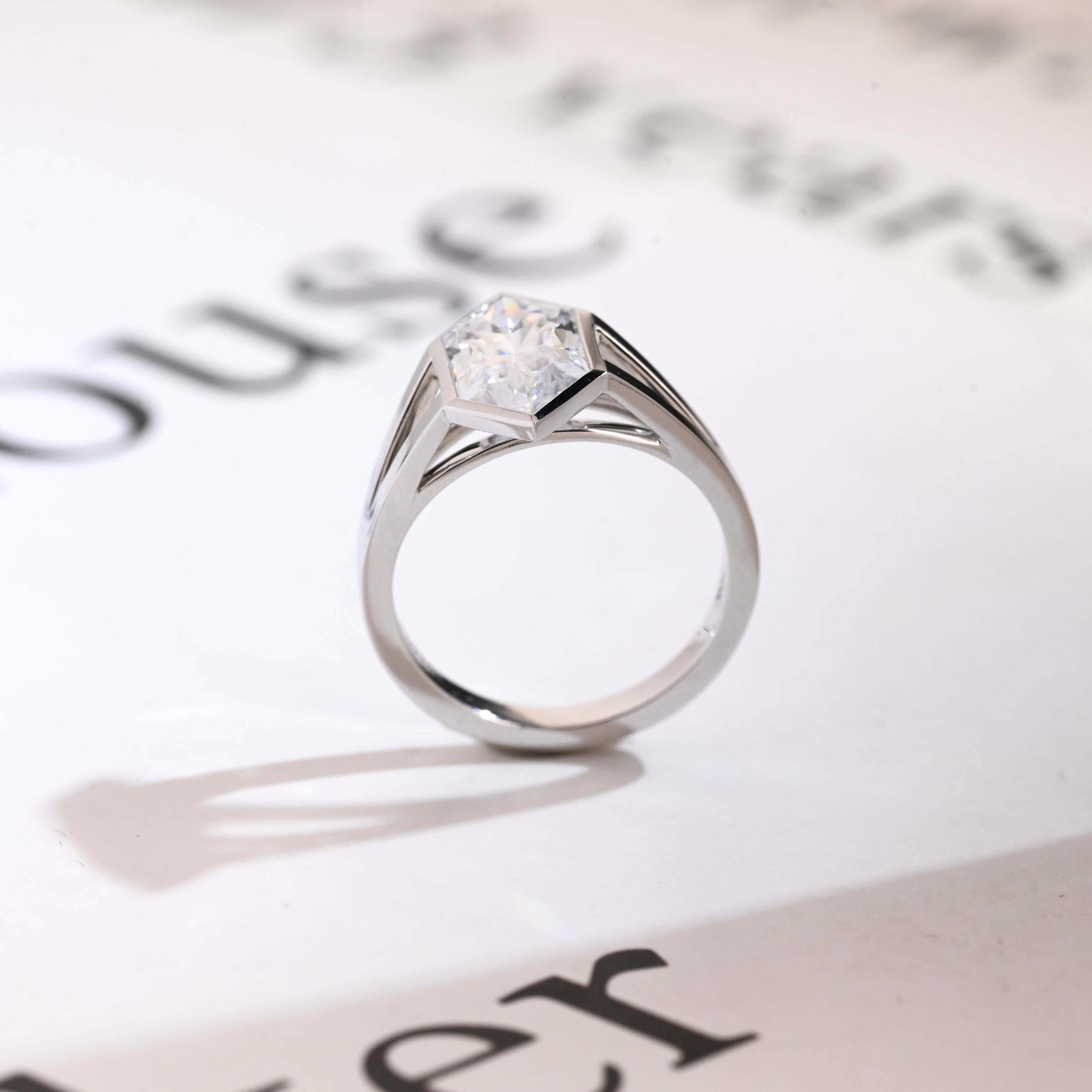 Solid Gold Hexagon Cut Moissanite Engagement Ring, Promise Ring