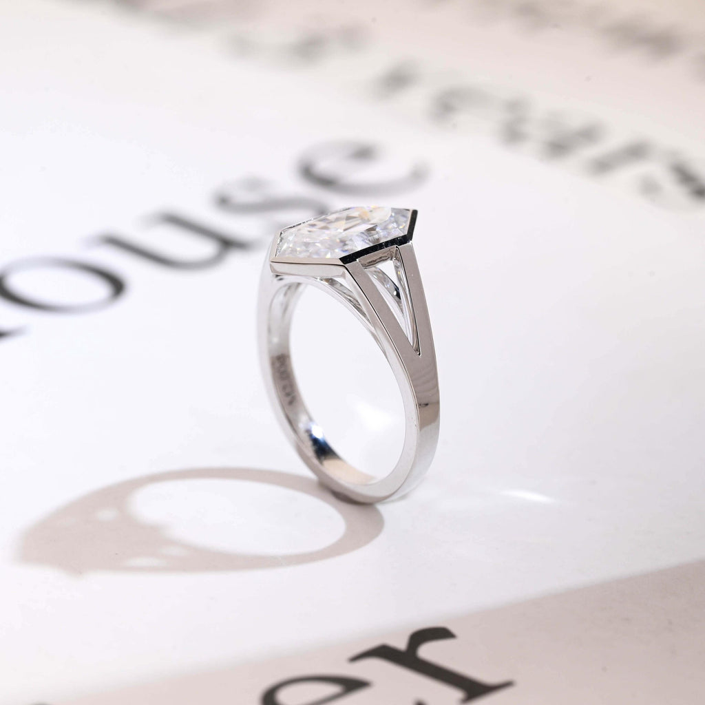 Solid Gold Hexagon Cut Moissanite Engagement Ring, Promise Ring