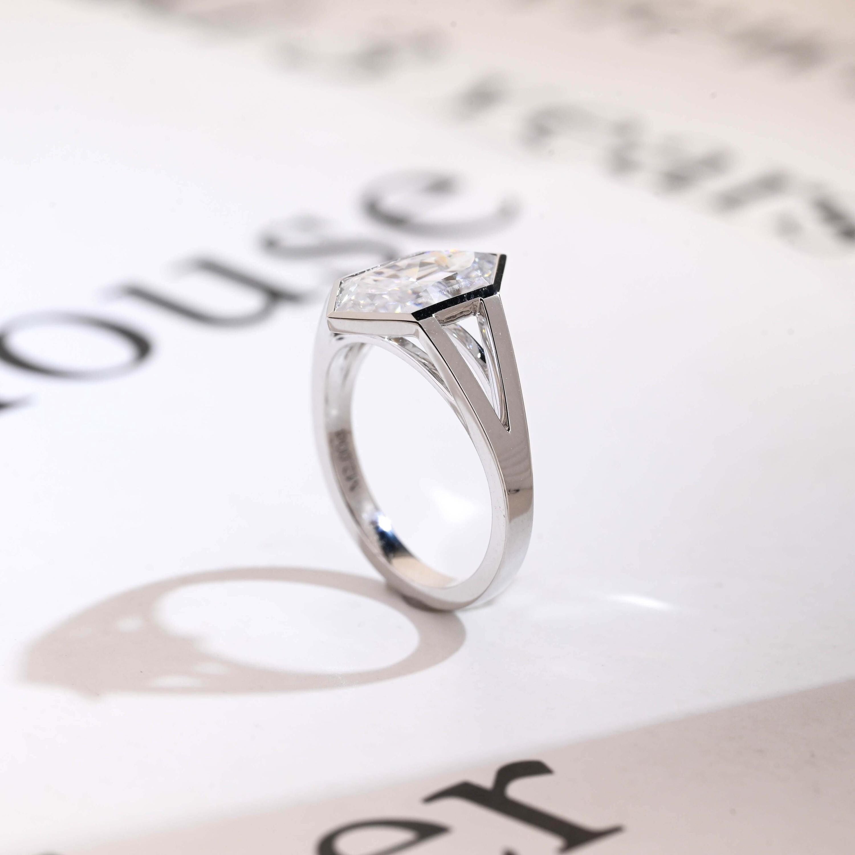 Solid Gold Hexagon Cut Moissanite Engagement Ring, Promise Ring