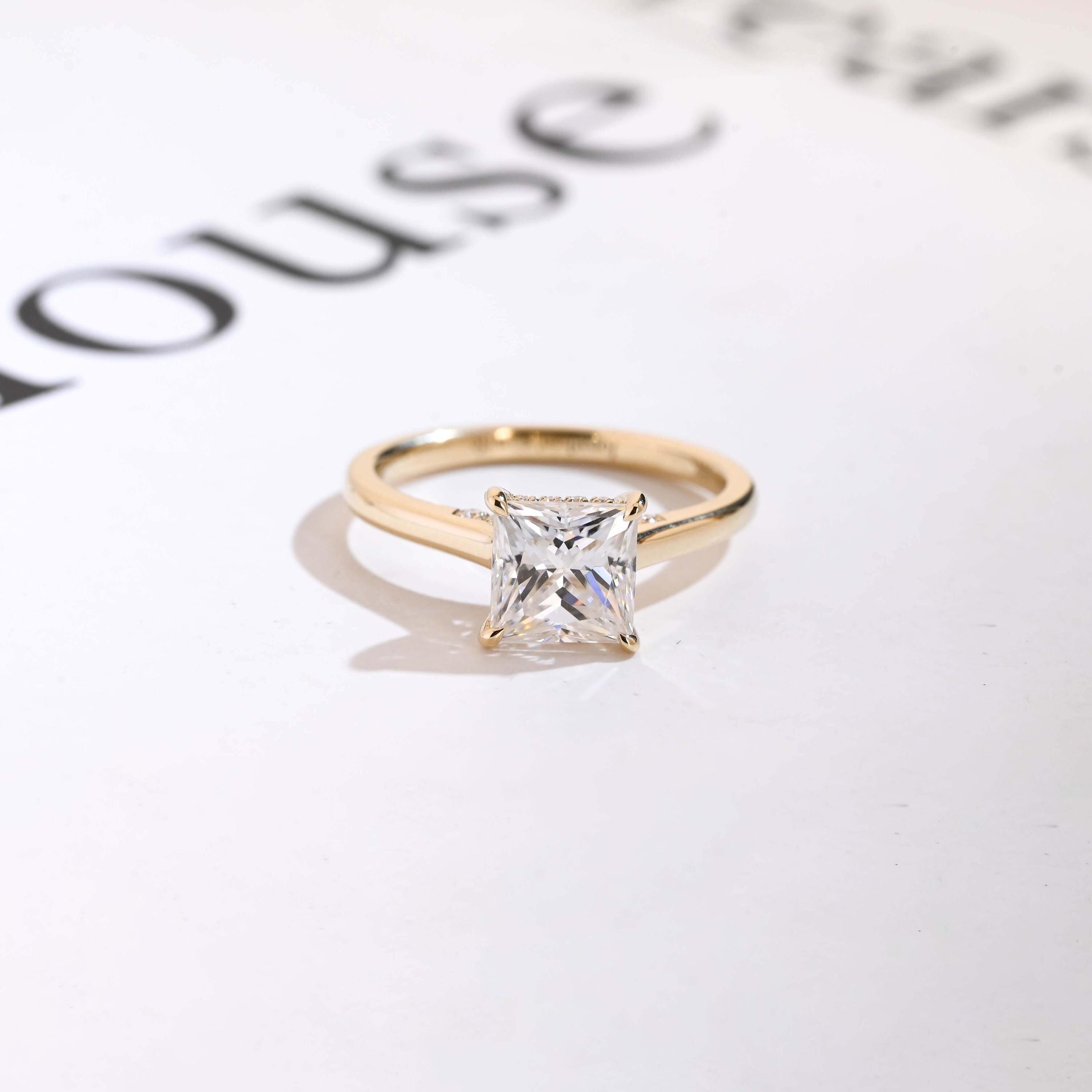 Solid Gold Princess Cut Moissanite Engagement Ring, Promise Ring Main image