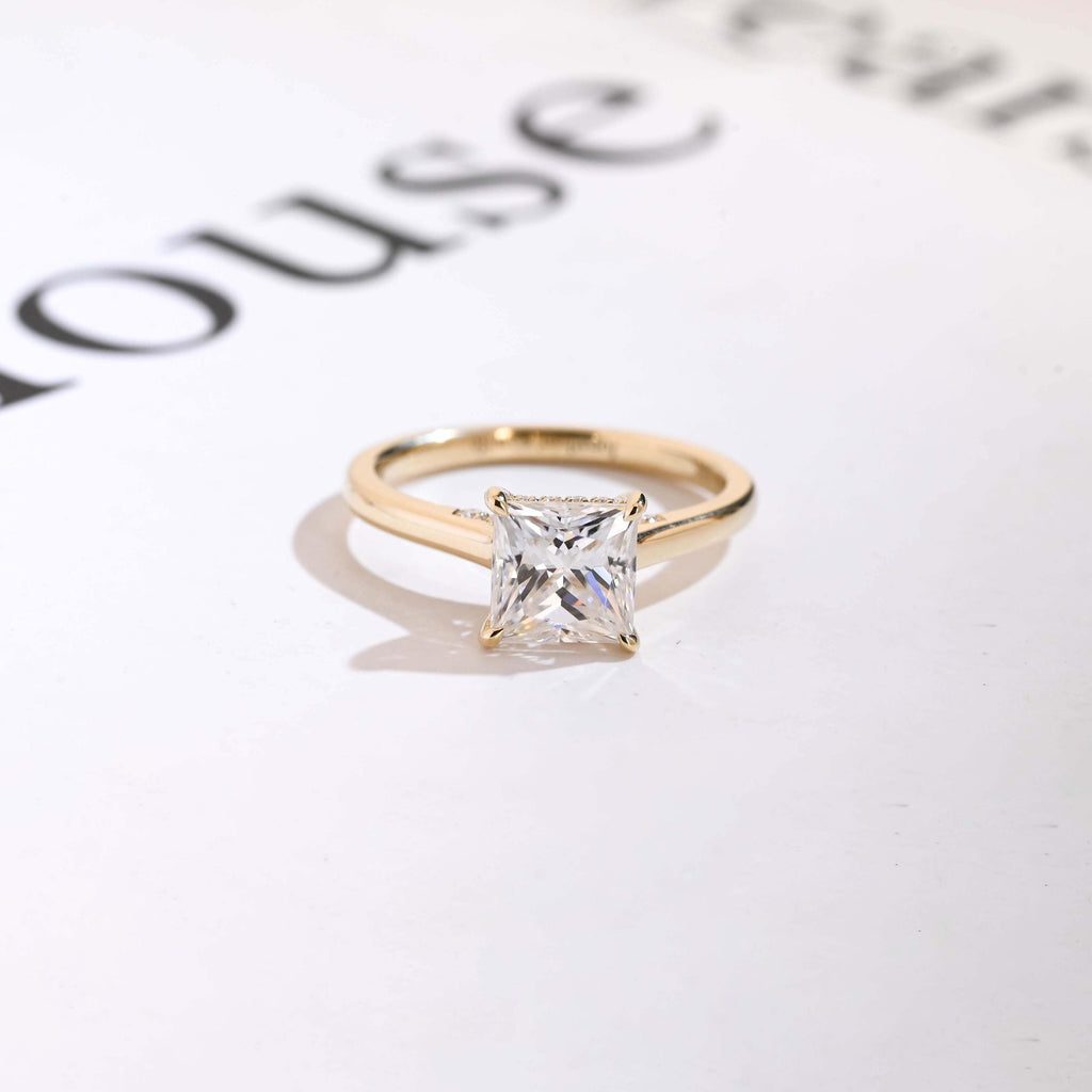 Solid Gold Princess Cut Moissanite Engagement Ring, Promise Ring
