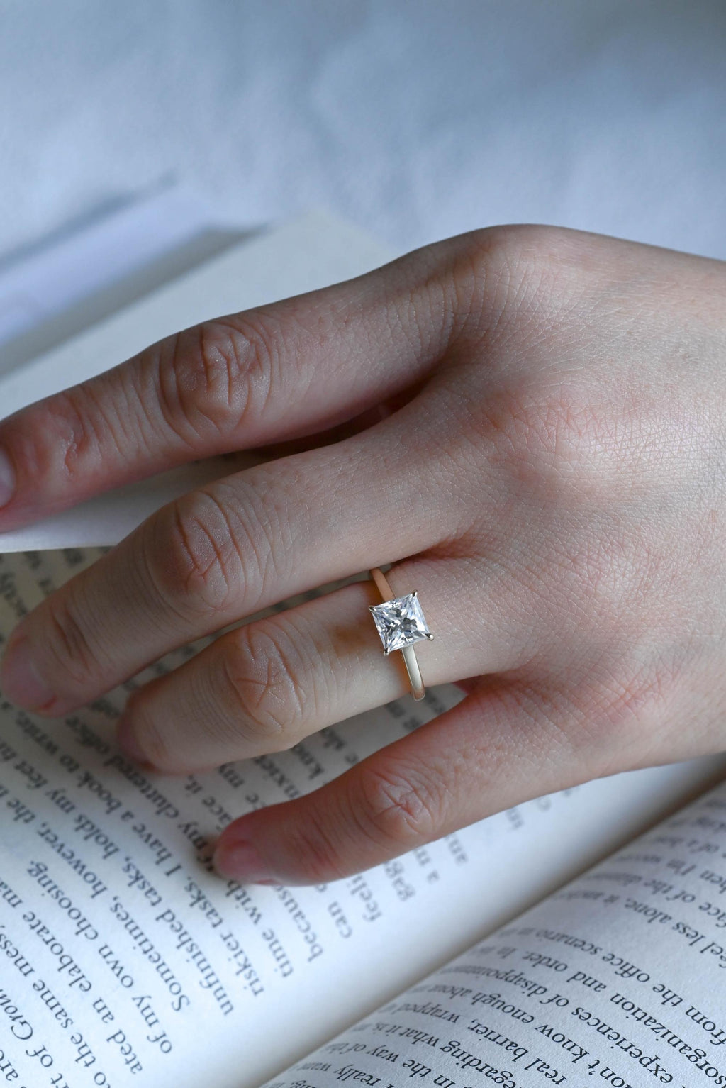Solid Gold Princess Cut Moissanite Engagement Ring, Promise Ring