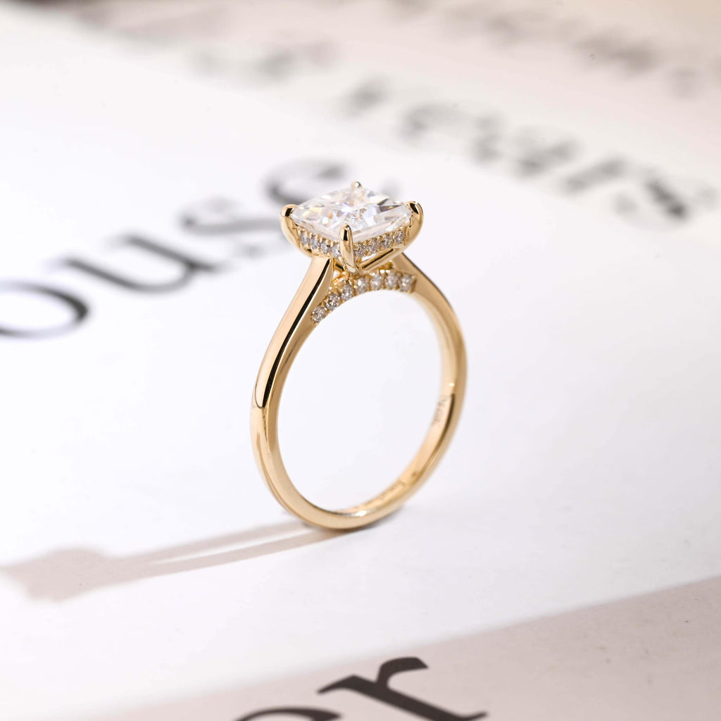Solid Gold Princess Cut Moissanite Engagement Ring, Promise Ring