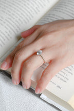 Solid Gold Two Tone Tulip Flower Oval Moissanite Engagement Ring, Dainty Ring