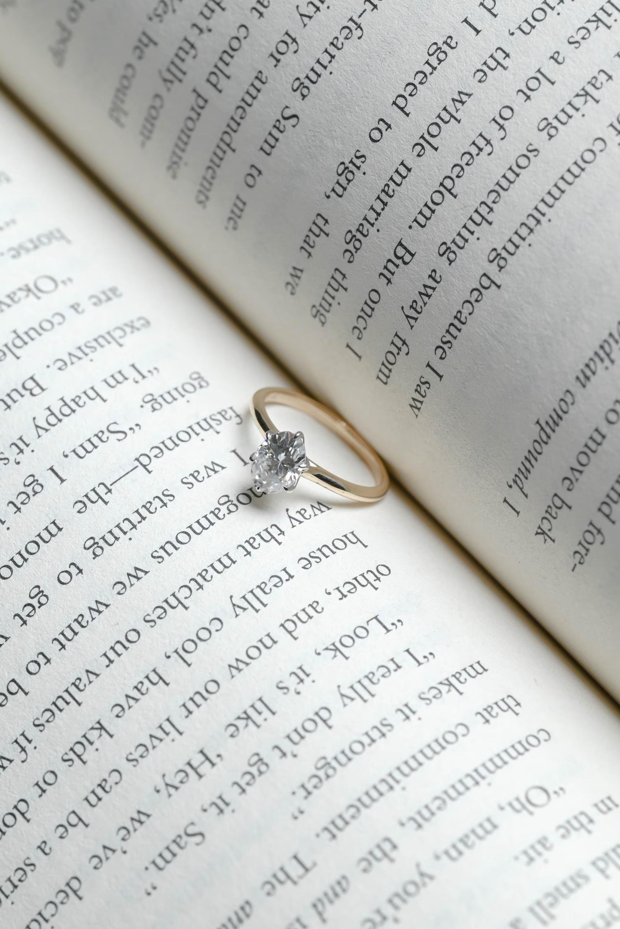 Solid Gold Two Tone Tulip Flower Oval Moissanite Engagement Ring, Dainty Ring