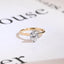 Solid Gold Two Tone Tulip Flower Oval Moissanite Engagement Ring, Dainty Ring