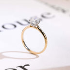 Solid Gold Two Tone Tulip Flower Oval Moissanite Engagement Ring, Dainty Ring