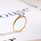 Solid Gold Two Tone Tulip Flower Oval Moissanite Engagement Ring, Dainty Ring