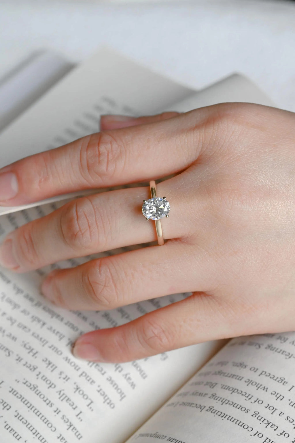Solid Gold Oval Cut Moissanite Engagement Ring, Cathedral Setting