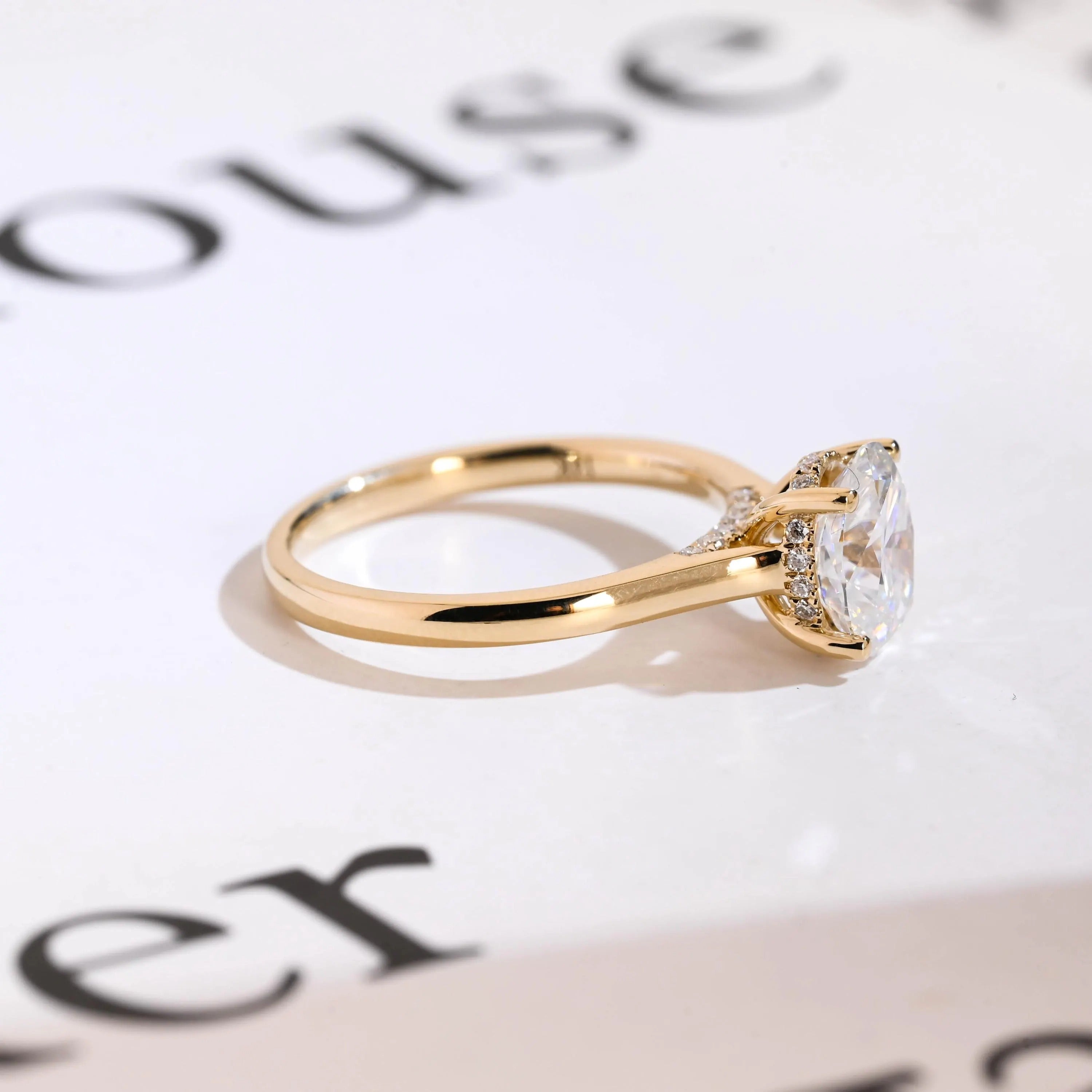 Solid Gold Oval Cut Moissanite Engagement Ring, Cathedral Setting