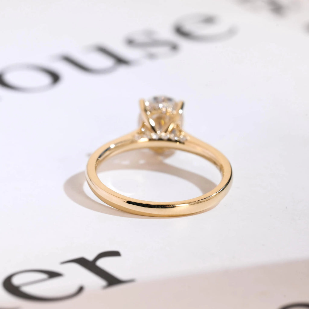 Solid Gold Oval Cut Moissanite Engagement Ring, Cathedral Setting