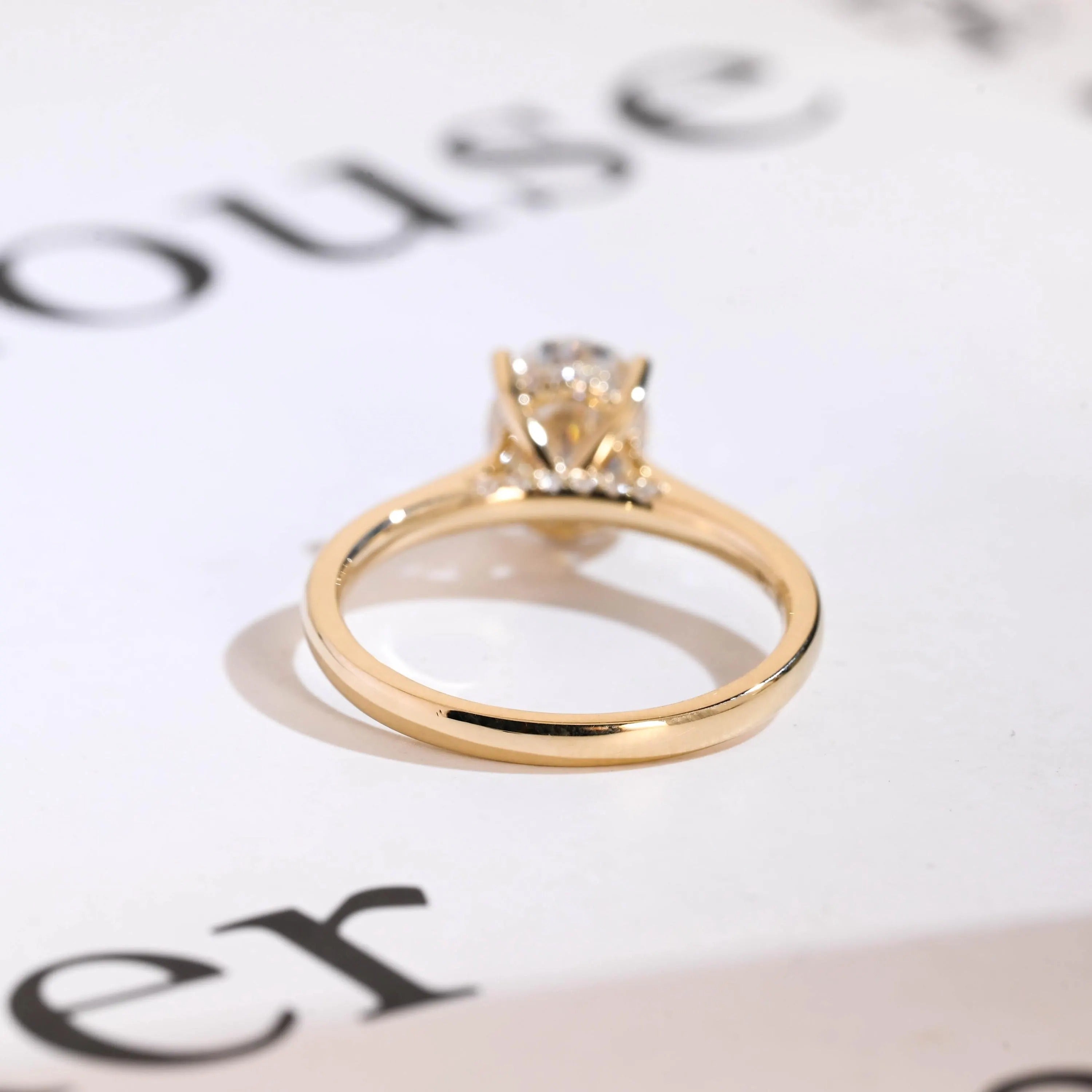 Solid Gold Oval Cut Moissanite Engagement Ring, Cathedral Setting