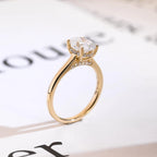Solid Gold Oval Cut Moissanite Engagement Ring, Cathedral Setting