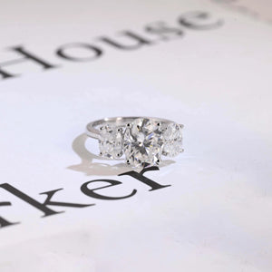 Solid Gold Oval Cut Moissanite Engagement Ring, Three Stone Ring