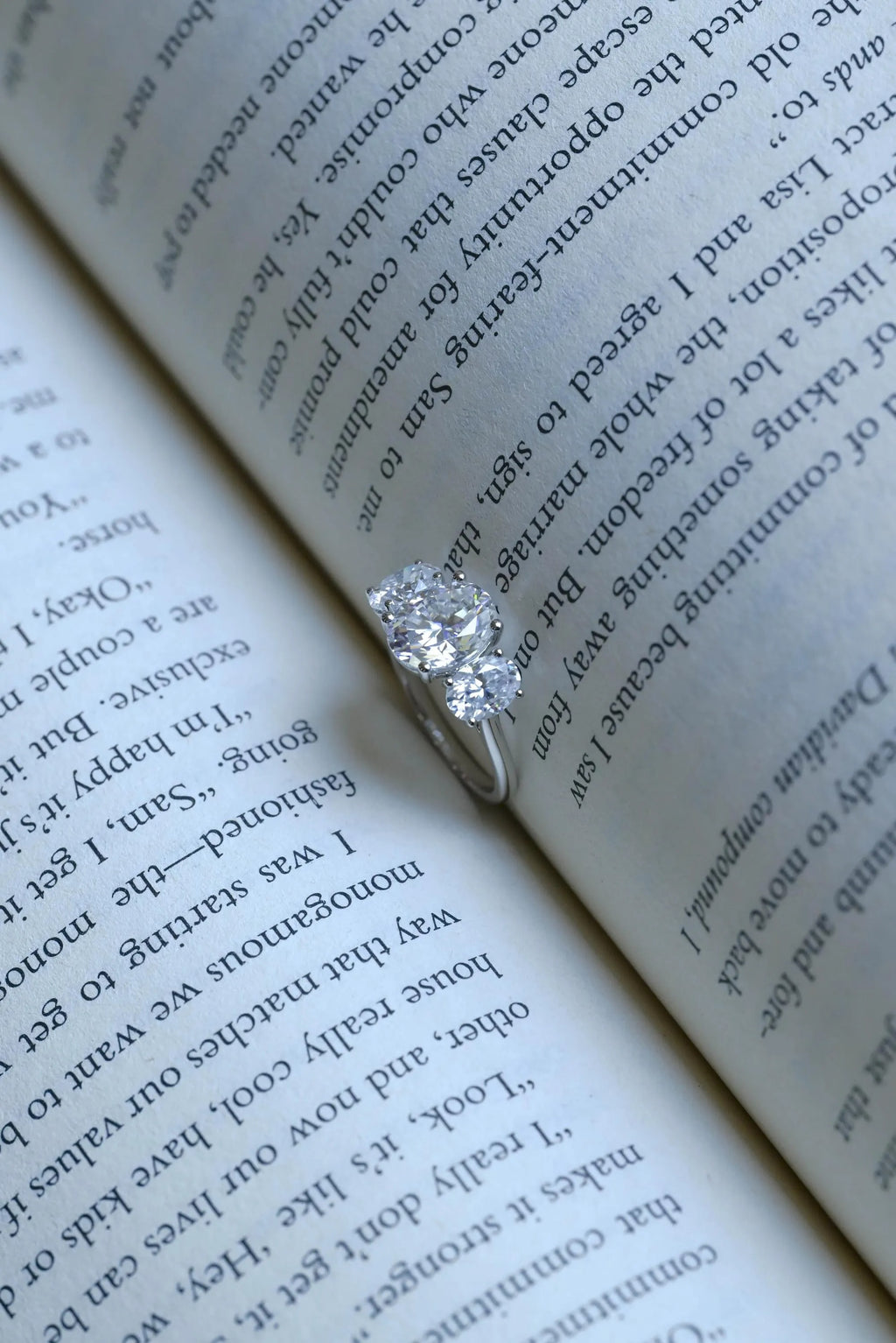 Solid Gold Oval Cut Moissanite Engagement Ring, Three Stone Ring
