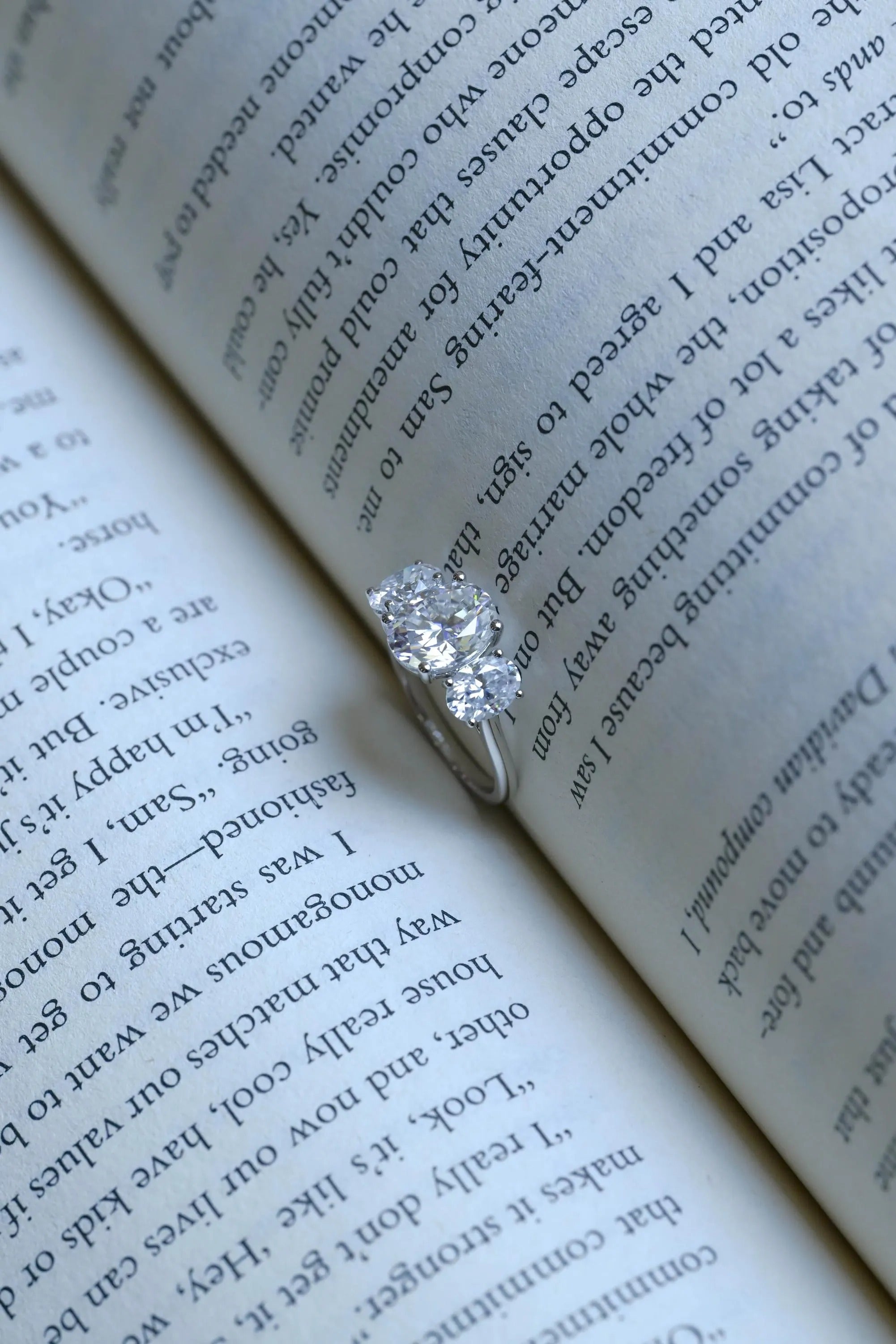 Solid Gold Oval Cut Moissanite Engagement Ring, Three Stone Ring