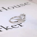 Solid Gold Oval Cut Moissanite Engagement Ring, Three Stone Ring
