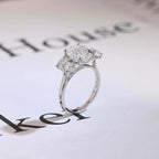 Solid Gold Oval Cut Moissanite Engagement Ring, Three Stone Ring