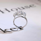 Solid Gold Oval Cut Moissanite Engagement Ring, Three Stone Ring