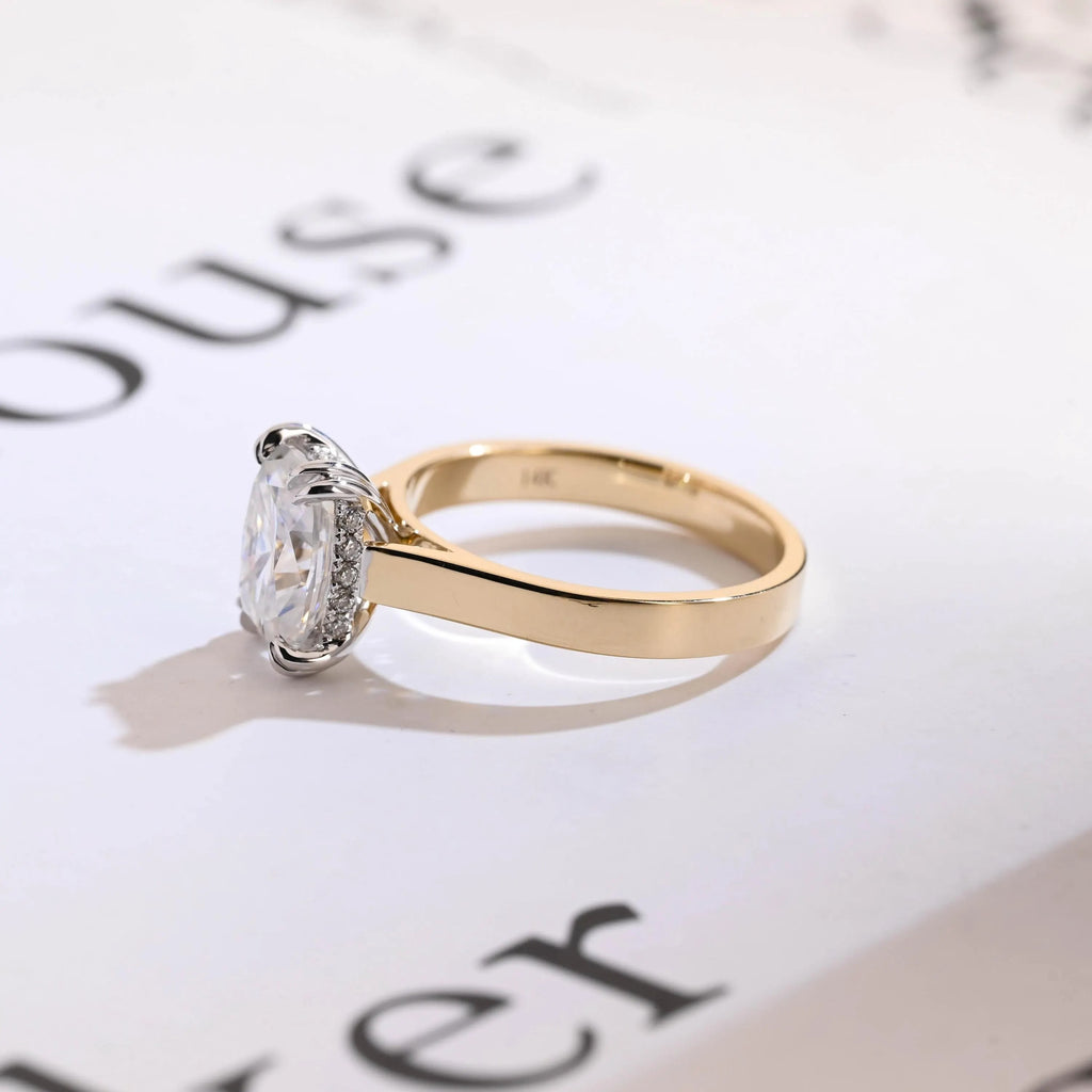 Solid Gold 3mm Band Elongated Cushion Cut Moissanite Engagement Ring, Anniversary Gift for Her