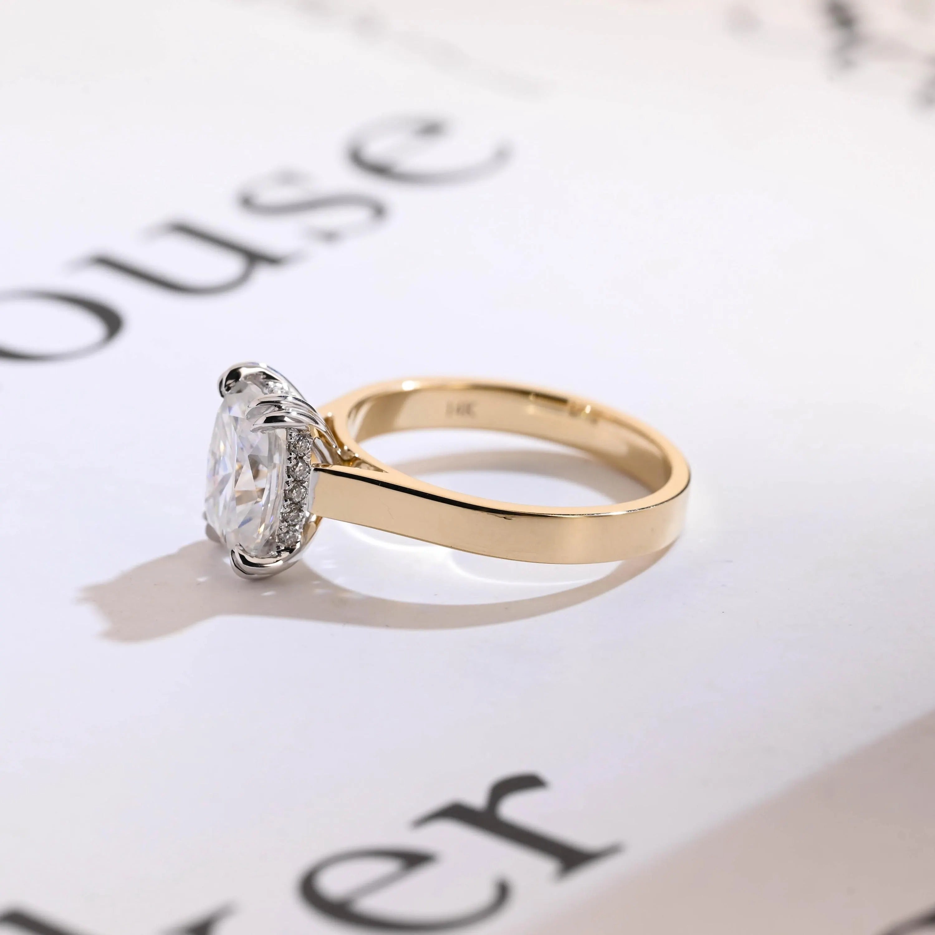Solid Gold 3mm Band Elongated Cushion Cut Moissanite Engagement Ring, Anniversary Gift for Her