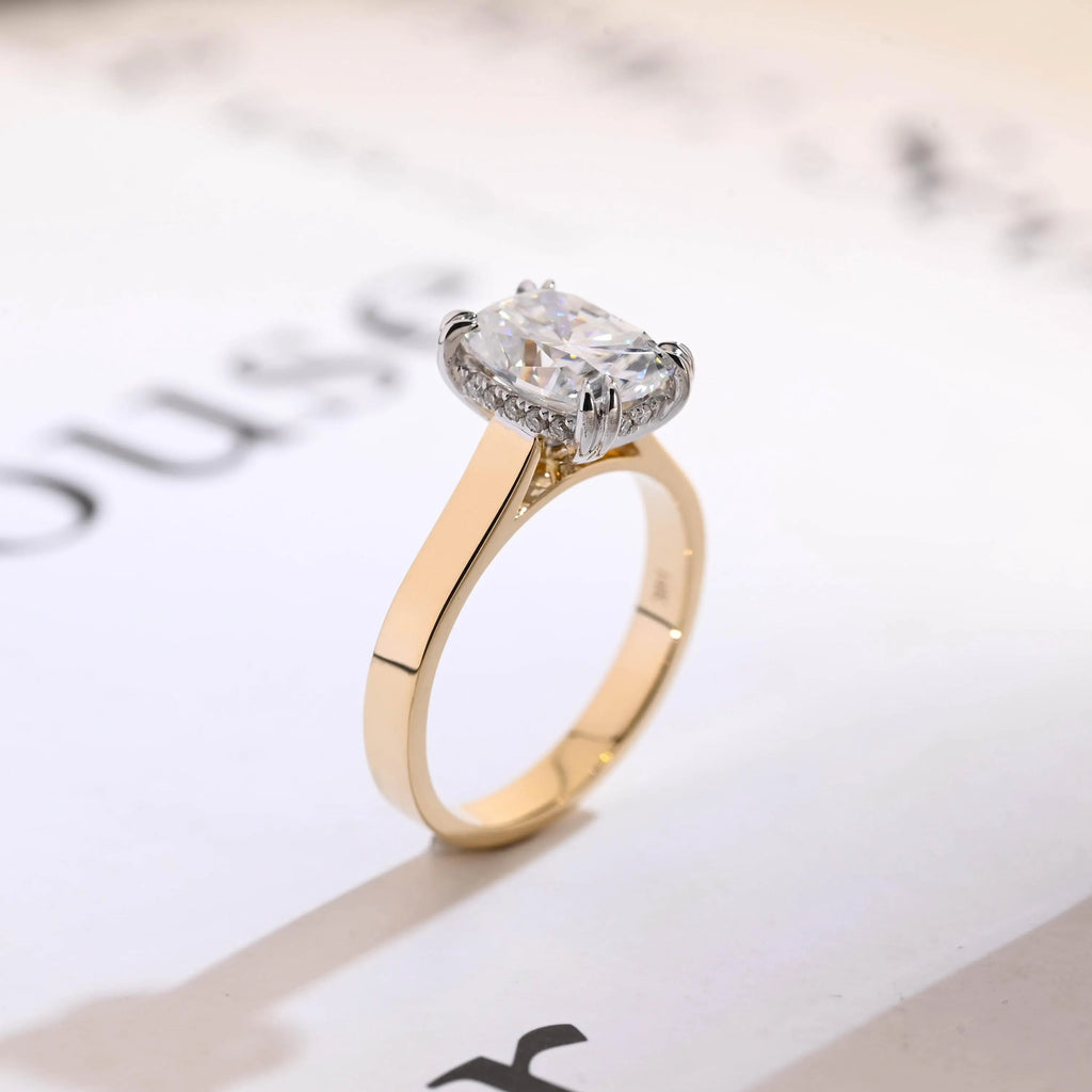 Solid Gold 3mm Band Elongated Cushion Cut Moissanite Engagement Ring, Anniversary Gift for Her