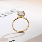 Solid Gold Round Cut Moissanite Engagement Ring, Star Engraved Ring, Anniversary Gift for Her