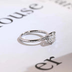 Solitaire Round Diamond Engagement Ring, Solid Gold Hammered Promise Ring, Birthday Gift for Women