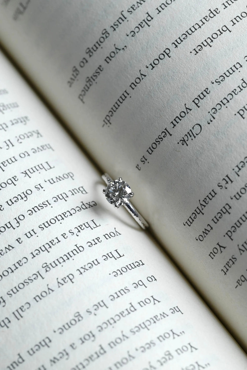 Solitaire Round Diamond Engagement Ring, Solid Gold Hammered Promise Ring, Birthday Gift for Women