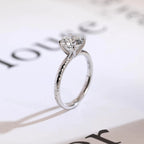 Solitaire Round Diamond Engagement Ring, Solid Gold Hammered Promise Ring, Birthday Gift for Women