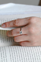 Solitaire Round Diamond Engagement Ring, Solid Gold Hammered Promise Ring, Birthday Gift for Women
