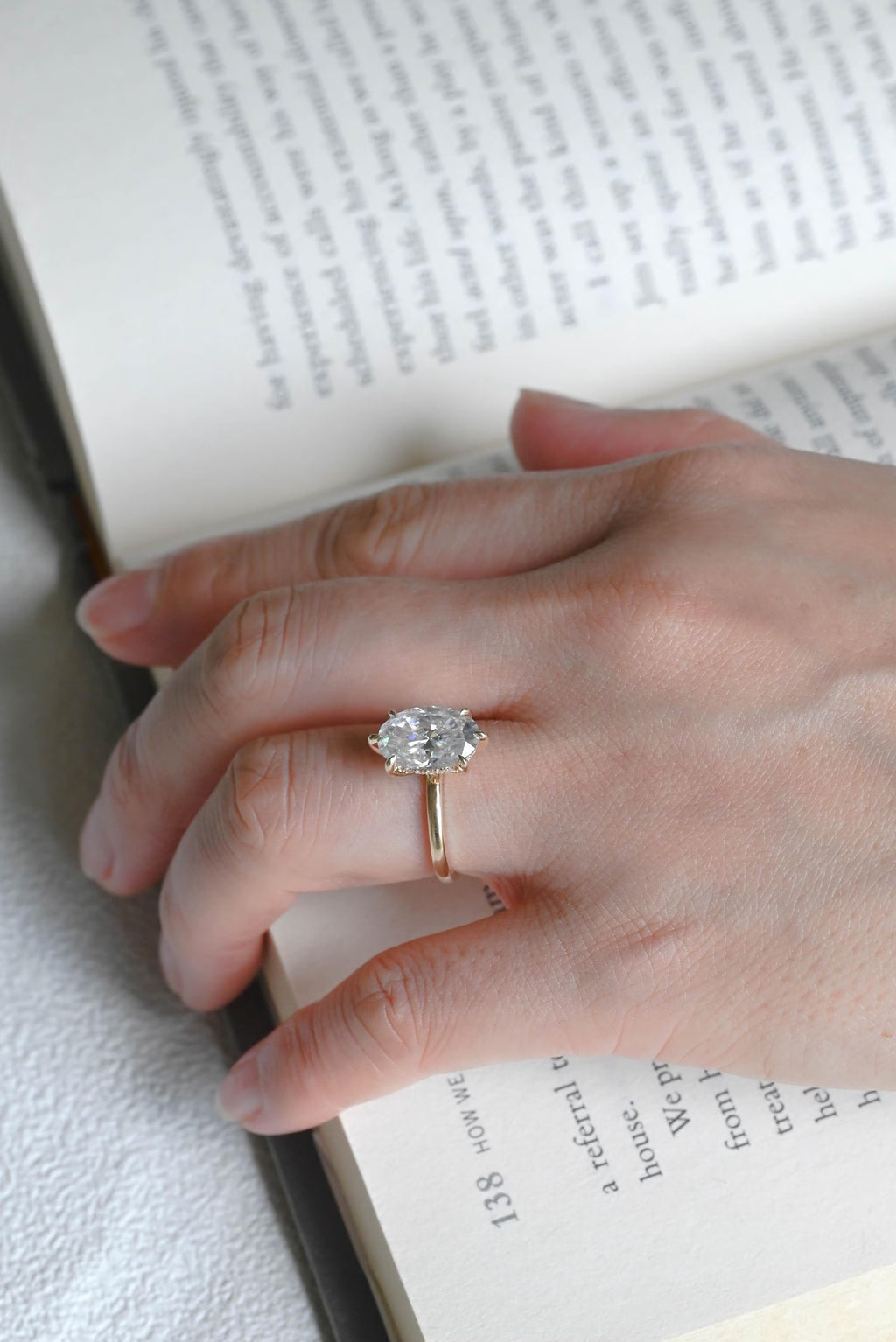 Solid Gold Oval Cut Moissanite Engagement Ring with Hidden Halo, Anniversary Gift for Her