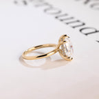 Solid Gold Oval Cut Moissanite Engagement Ring with Hidden Halo, Anniversary Gift for Her