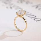 Solid Gold Oval Cut Moissanite Engagement Ring with Hidden Halo, Anniversary Gift for Her