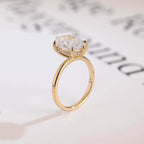 Solid Gold Oval Cut Moissanite Engagement Ring with Hidden Halo, Anniversary Gift for Her