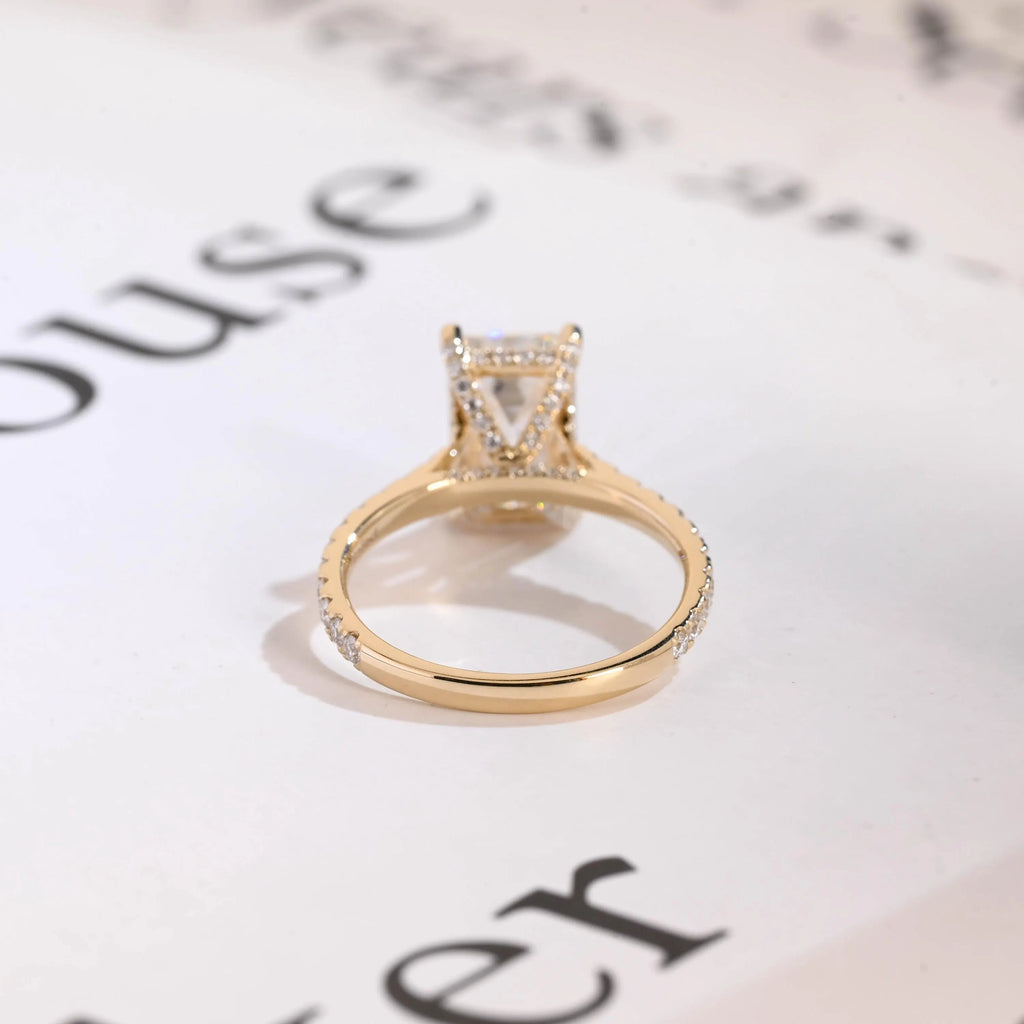 Solid Gold Emerald Cut Moissanite Engagement Ring, Anniversary Gift
