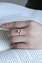 Solid Gold Emerald Cut Moissanite Engagement Ring, Anniversary Gift